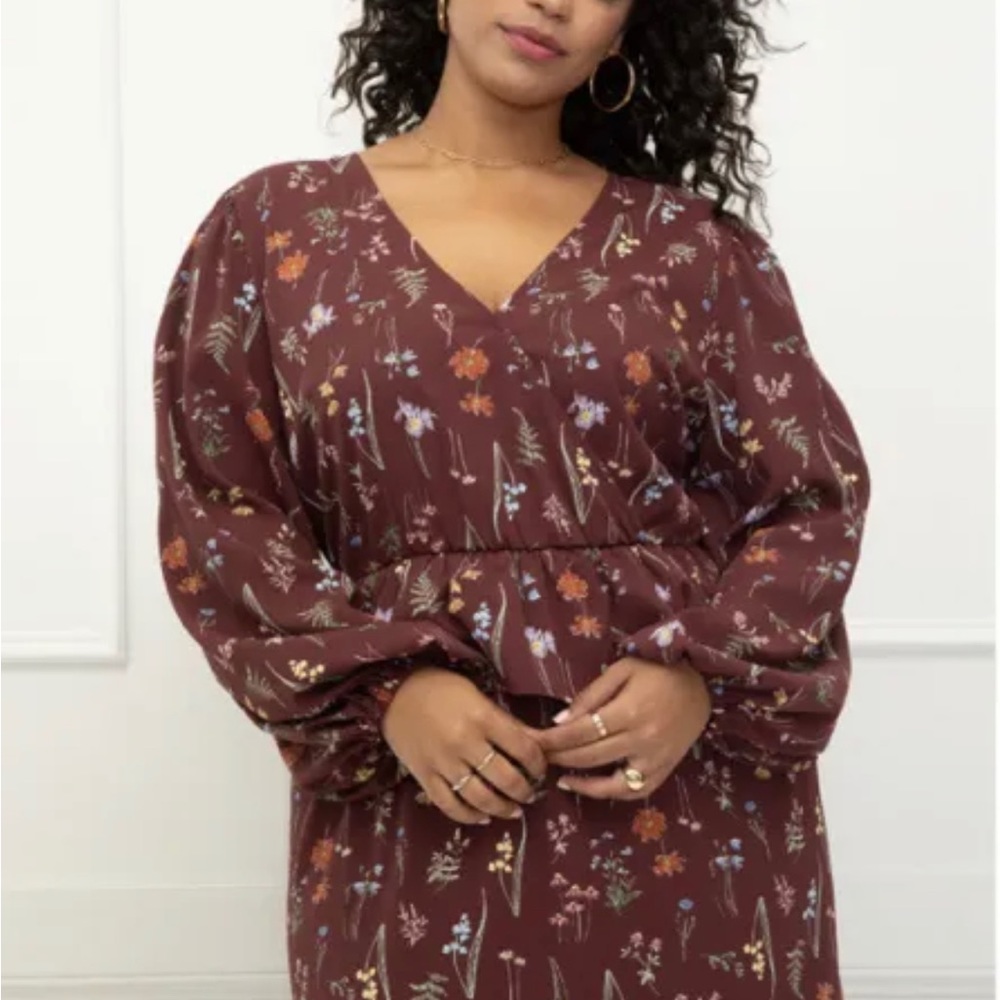 ELOQUII Elements Size 18-20 Floral Print Midi Dress Maroon New